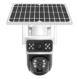 Cluzine - Triple Lens Solar Security Camera, 360° PTZ WiFi Camera, 2-Way Audio, IP65 Waterproof