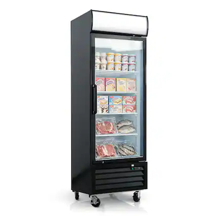 Front. WHALL - WHALL 16 Cu.Ft Upright Display Freezer, Glass Door, Auto Defrost, LED Light, ETL Certified for Cafe, Restaurant & Retail - Black.