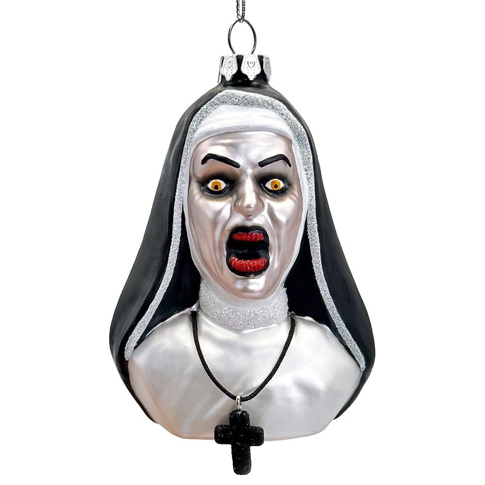 OrnamentallyYou - Spooky Decor Creepy Nun Themed Glass Ornament Halloween Gothic Horror Tree Decoration - Multi-colored