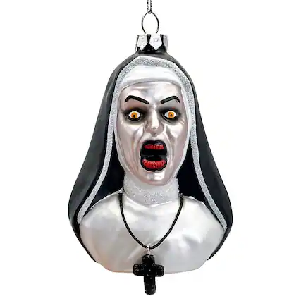 Front. OrnamentallyYou - Spooky Decor Creepy Nun Themed Glass Ornament Halloween Gothic Horror Tree Decoration - Multi-colored.