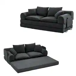 Dyonery - 79" Boneless Loveseat Sofa Bed ,Corduroy Convertible Futon Couch, Foldable Floor Sleeper with Foam & Pillow - Gray