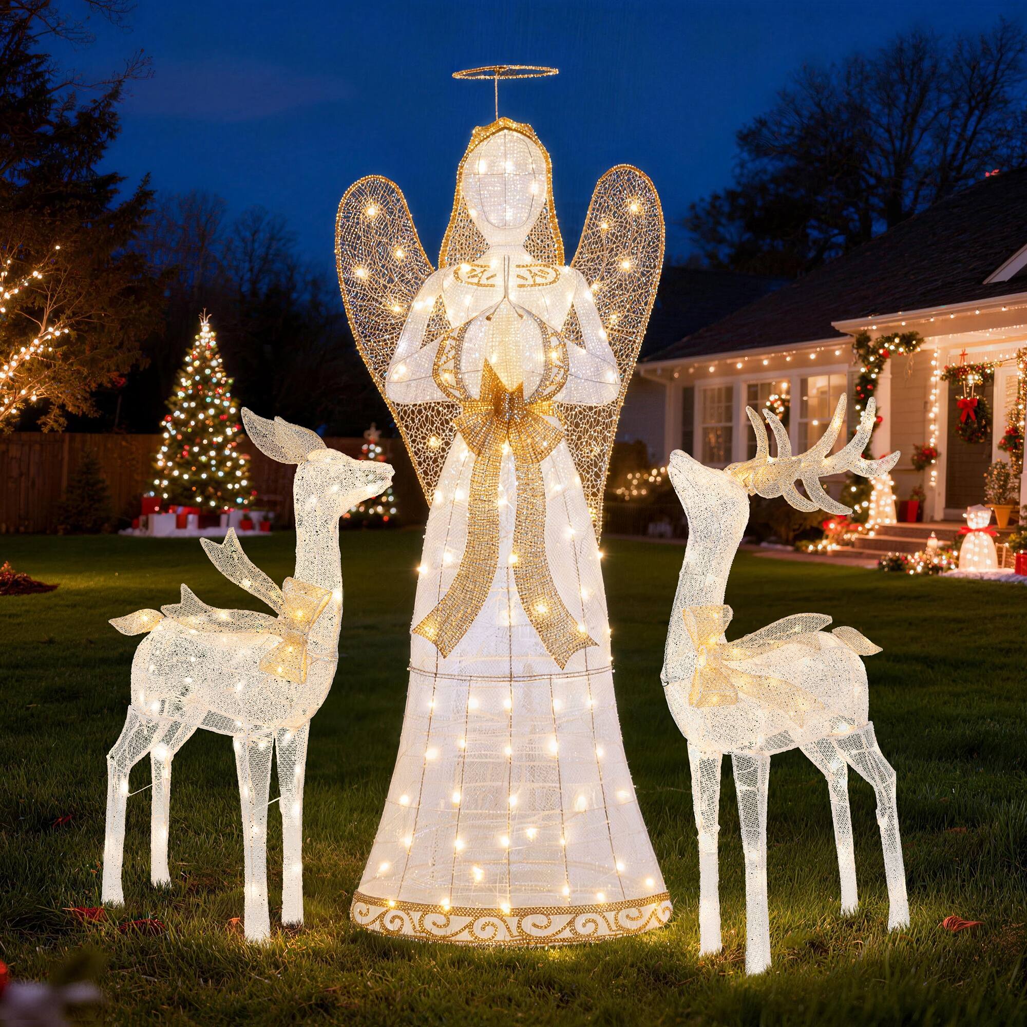 Alt View 5. Glitzhome - 63"H Christmas 3D Glittered Fabric Angel with 120 LED Lights - Multi-Colored.