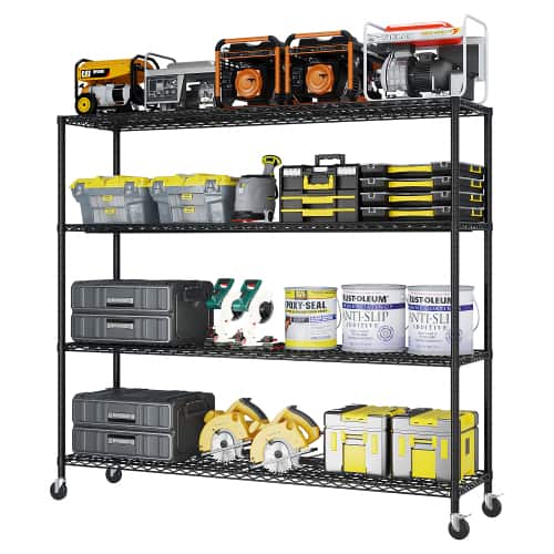 Winado - 4 Tier 75"H Adjustable Wire Shelving with Wheels for Kitchen Garage Organization - Black