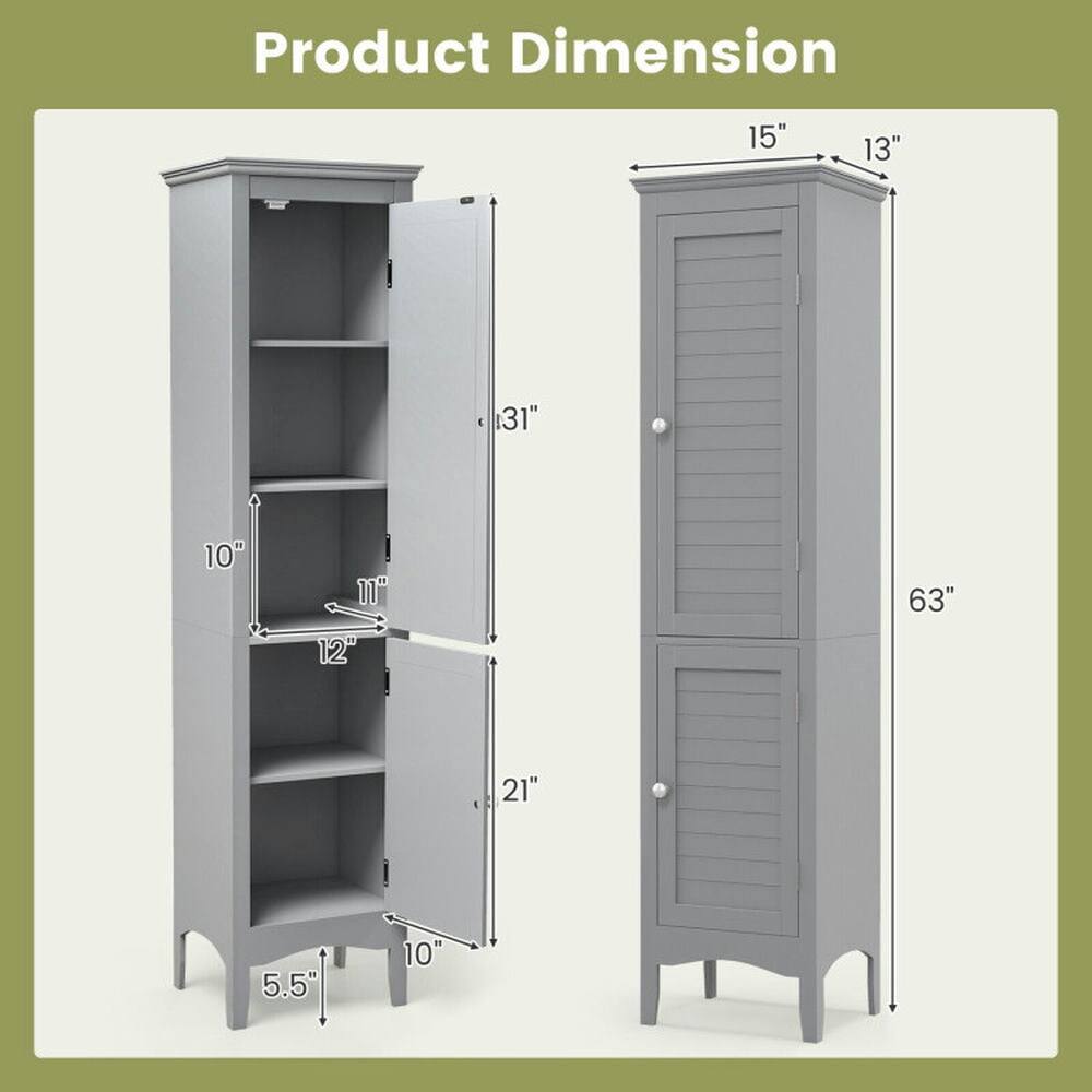 Product Dimension: 15" x 13" x 63"  
Internal Dimensions: 31" (height) x 12" (width) x 21" (depth)  
Shelf Dimensions: 10" (height) x 11" (width)  
Base Dimensions: 5.5" (depth) x 10" (width)