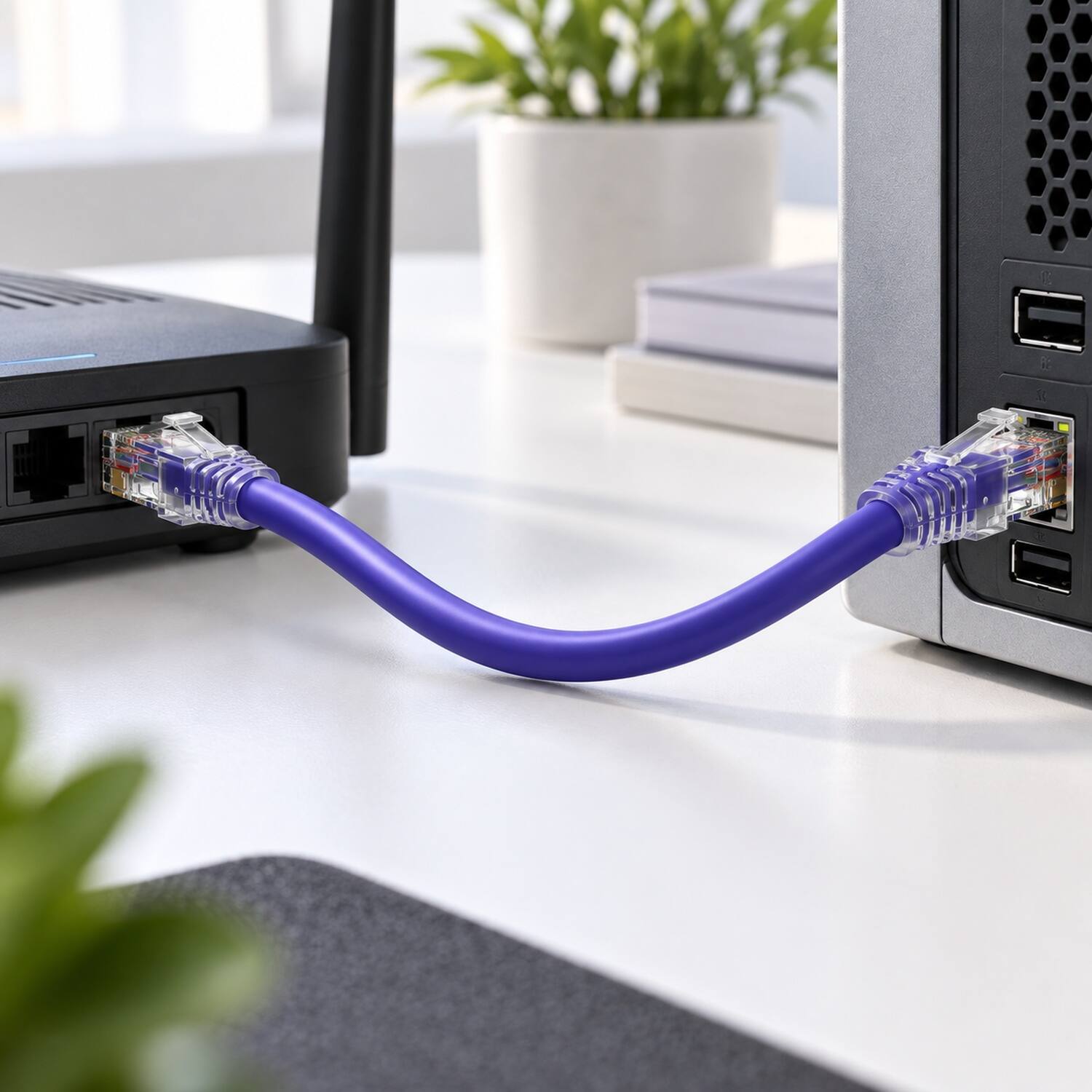 Left. Sanoxy - Sanoxy 20ft Cat6 Ethernet Cable 550MHz UTP Patch Cord with Clear Snagless Boot, Purple - Purple.