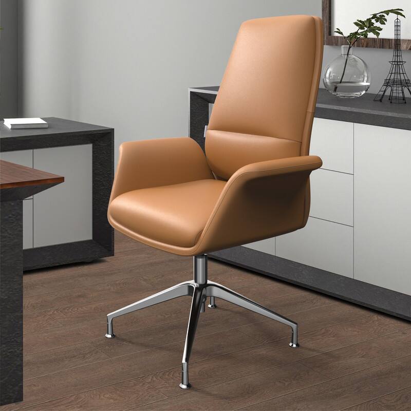 Left. LeisureMod - Summit Ergonomic Office Chair with Faux Leather, Adjustable Height & Swivel for Home or Work - Acorn Brown.