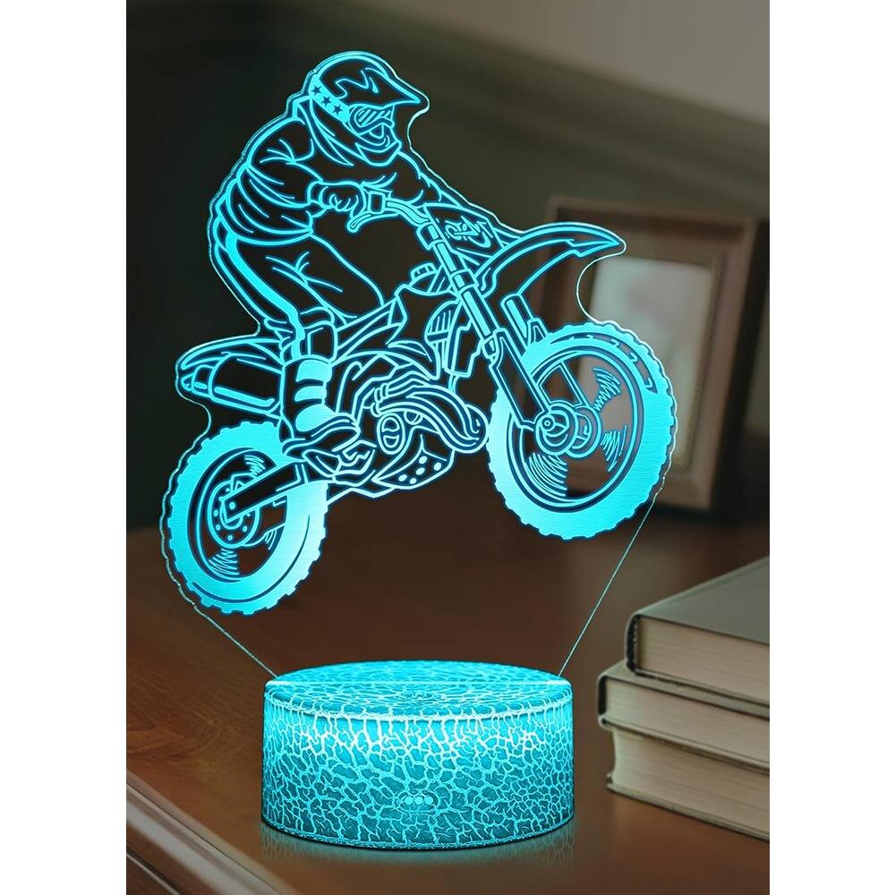 Front. Schertz - 3D Dirt Bike Night Light, 16-Color LED Dimmable Motocross Lamp with Remote.