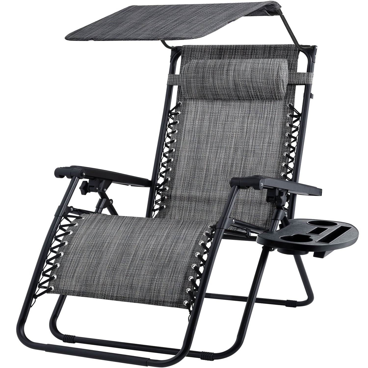Hivvago - Grey Zero Gravity Folding Reclining Patio Lounge Chair with Canopy Sun Shade - Gray