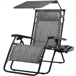 Hivvago - Grey Zero Gravity Folding Reclining Patio Lounge Chair with Canopy Sun Shade - Gray