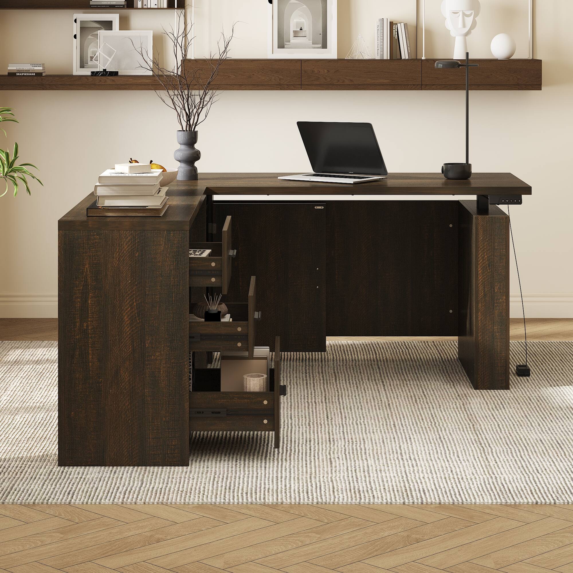Alt View 1. Famapy - Famapy Electric Standing Desk: L - Shaped, Adjustable Height & Smart Storage - Brown.