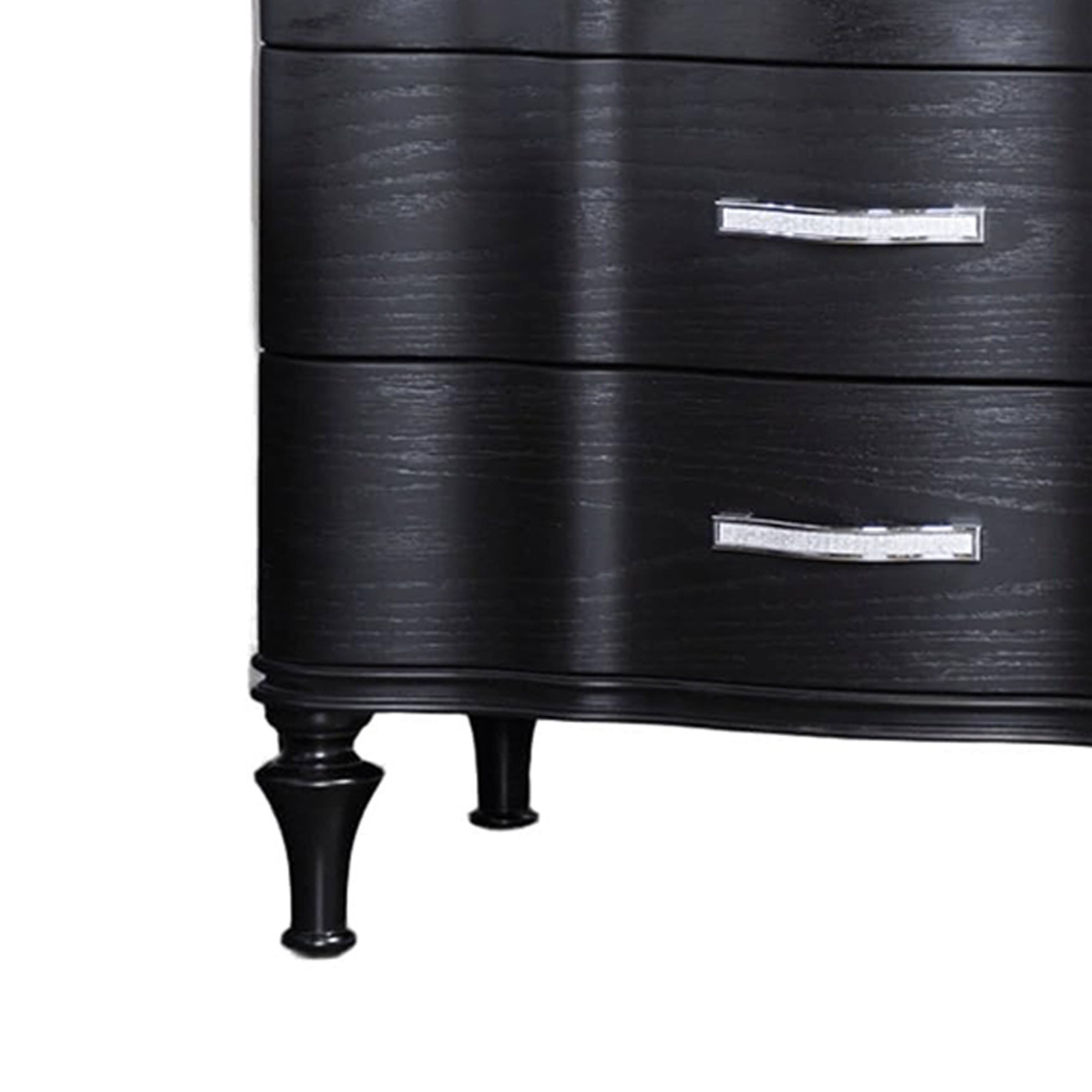 Alt View 3. Manhattan Lane - Eleena Nightstand, 3 Drawers, Black Solid Wood, Metal Handles, 28 Inch - Black, Chrome.