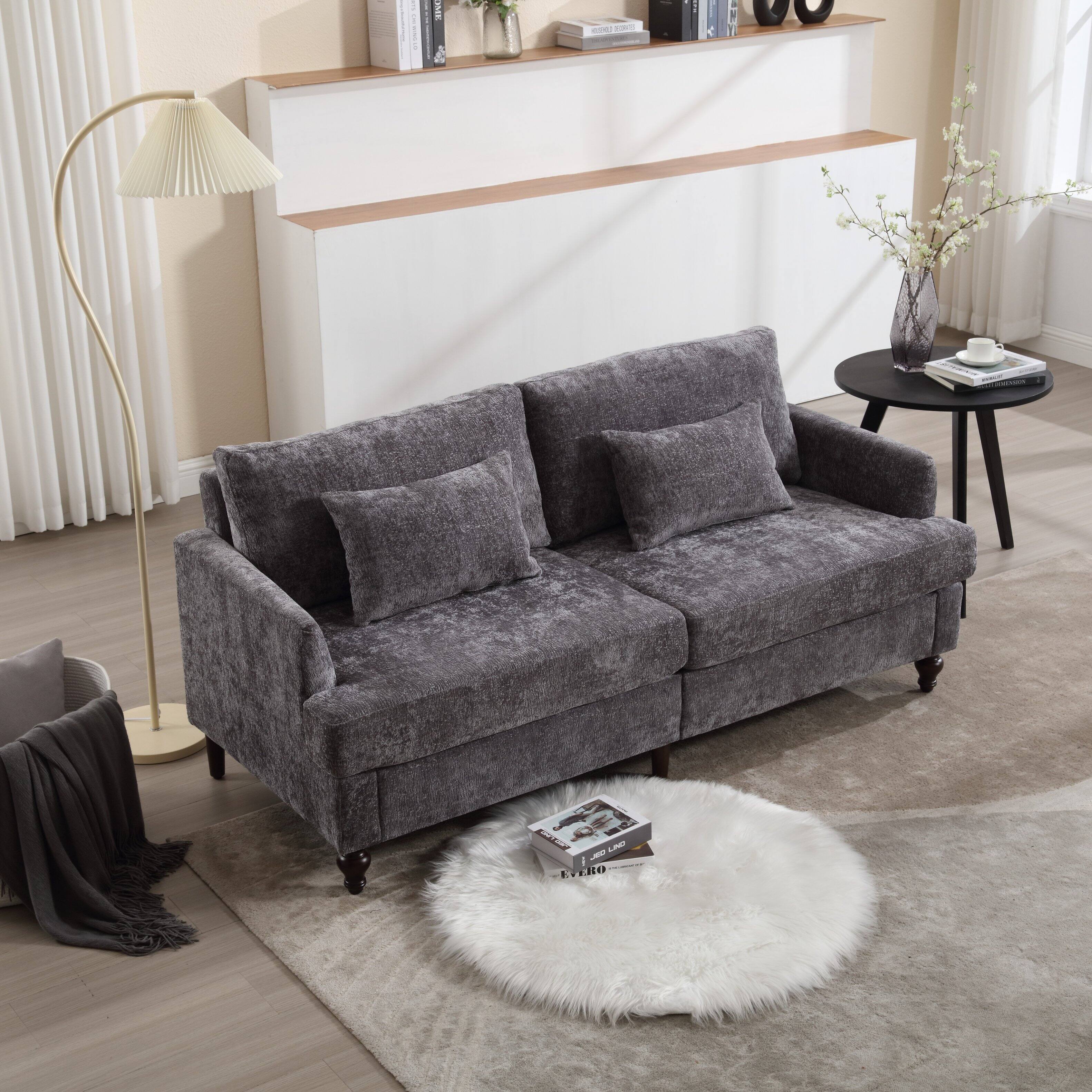 Alt View 5. Ecooso - Mid-Century Modern Fabric Loveseat Sofa, 2-Seat Upholstered Couch with Wood Legs for Living Room or Bedroom - Gray.