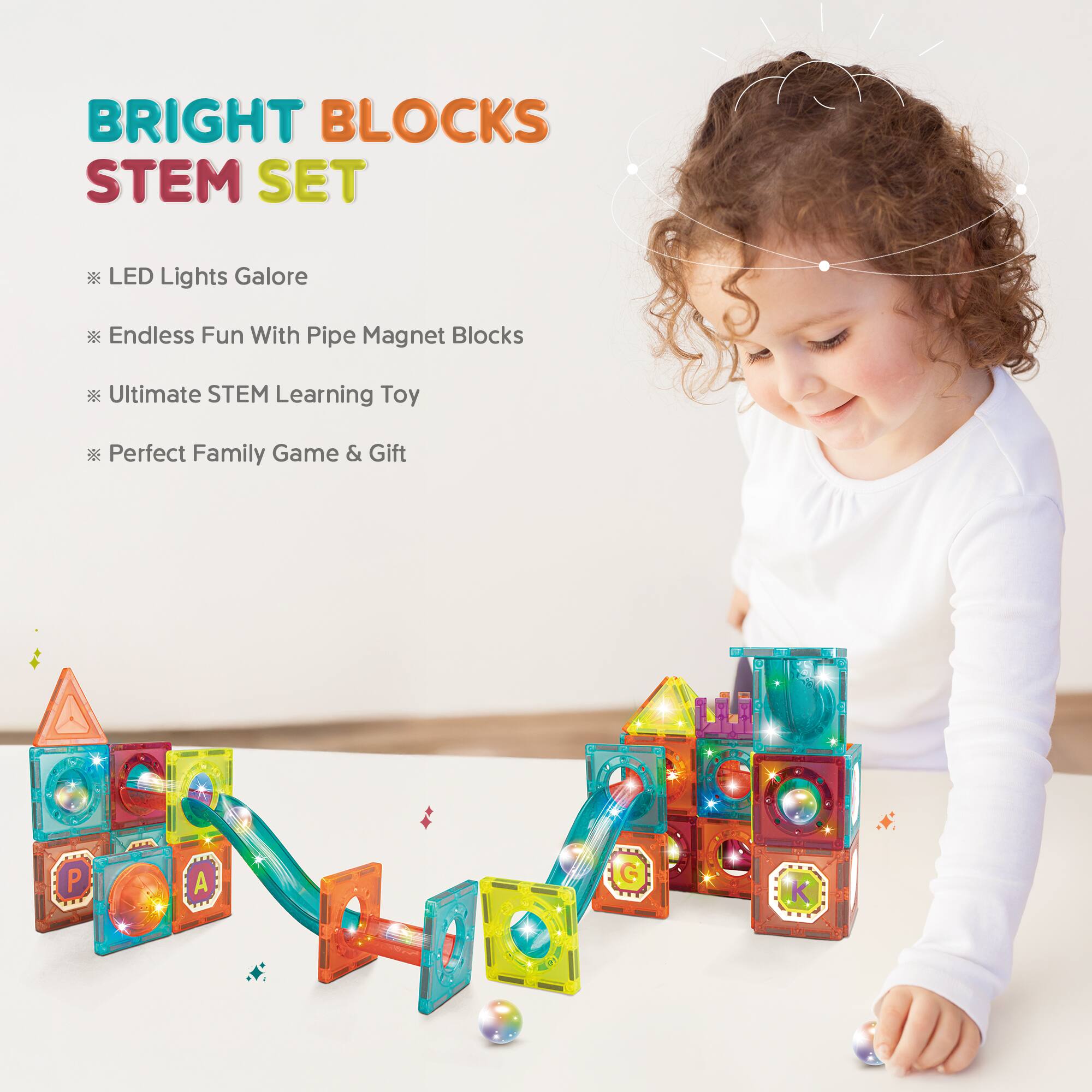 BRIGHT BLOCKS STEM SET

LED Lights Galore

Endless Fun With Pipe Magnet Blocks

Ultimate STEM Learning Toy

Perfect Family Game & Gift
