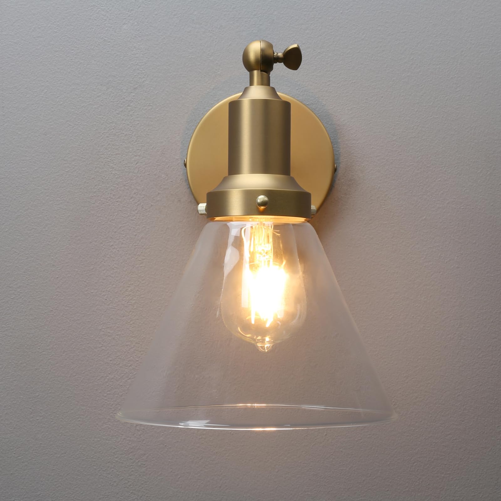 Alt View 1. Comfort Essence - Industrial Vintage Slope Pole Wall Mount Single Sconce With Funnel FlaClear Glass Shade Light Lamp Fixture - Brushed Funnel 1-Light Hardwired.