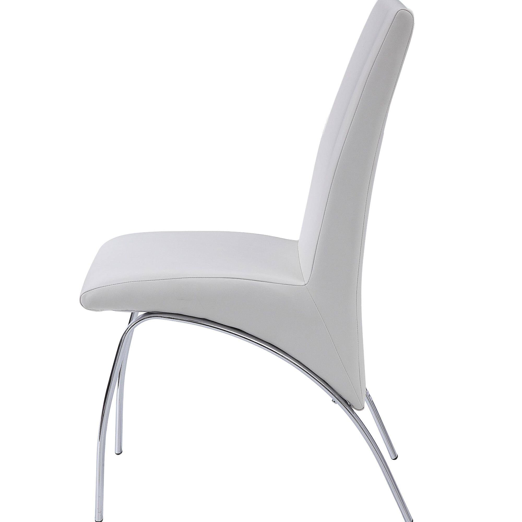 Back. GOODSILO - Modern Synthetic Leather Side Chair with Chrome Finish Legs for Dining Room, Set of 2 - Silver+White.