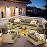 Ovios - 9 PCS Patio Furniture Sectional Sofa Set Swivel Rocking Chair with Coffee Table and Side Table - Black
