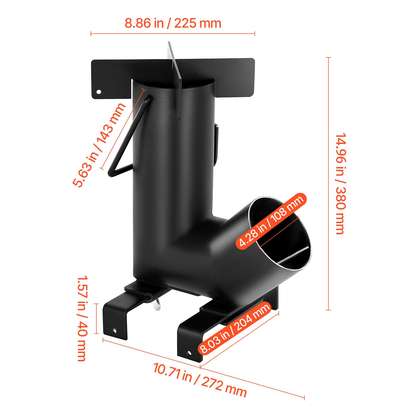 8.86 in / 225 mm  
5.63 in / 143 mm  
4.28 in / 108 mm  
14.96 in / 380 mm  
1.57 in / 40 mm  
10.71 in / 272 mm  
8.03 in / 204 mm  
8.72 mm