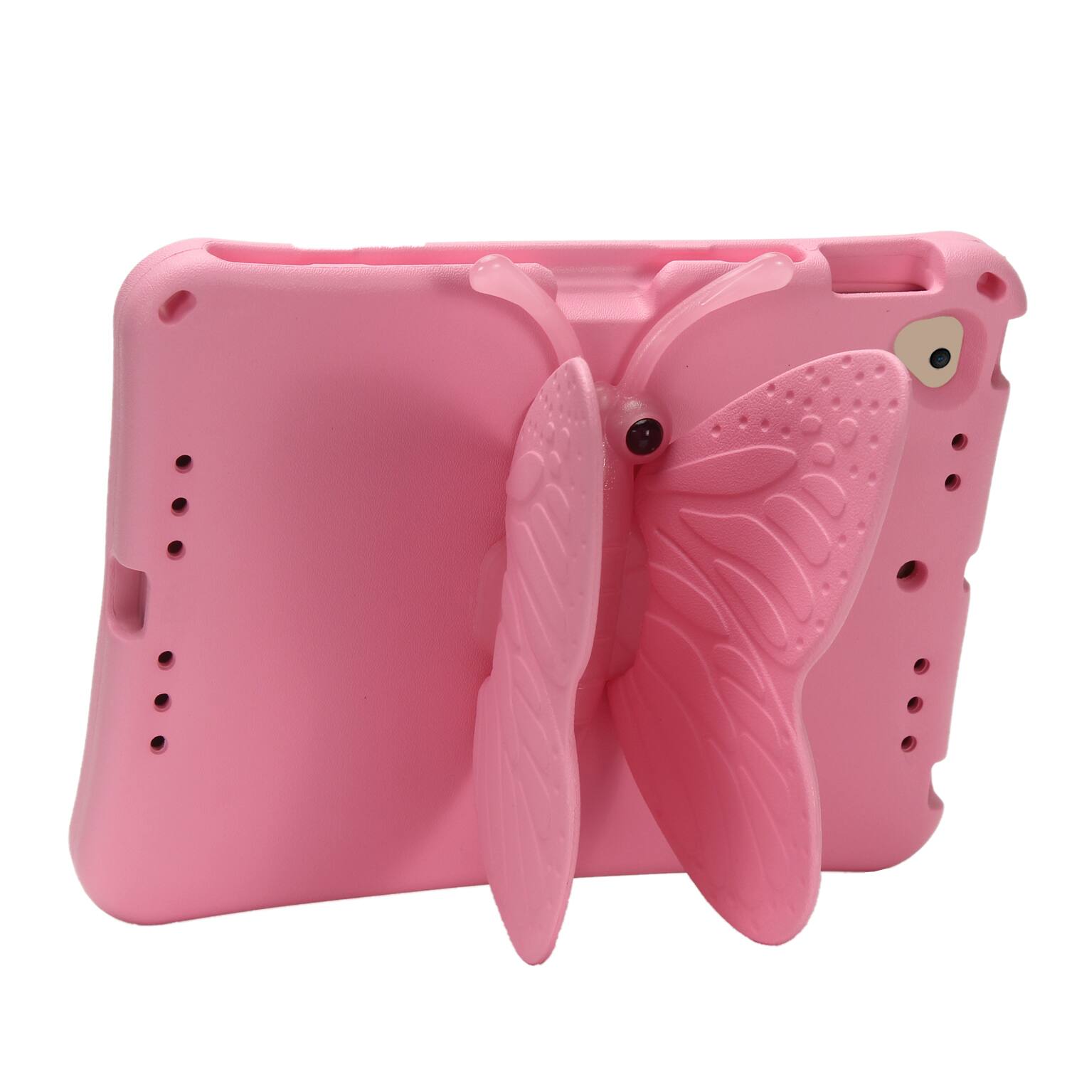 Back. UUCOVER - Butterfly Case for iPad 9th 8th 7th Gen 10.2-inch (2021/2020/2019),Shockproof EVA Kids Case 360° Rotating Stand Cover - Pink.