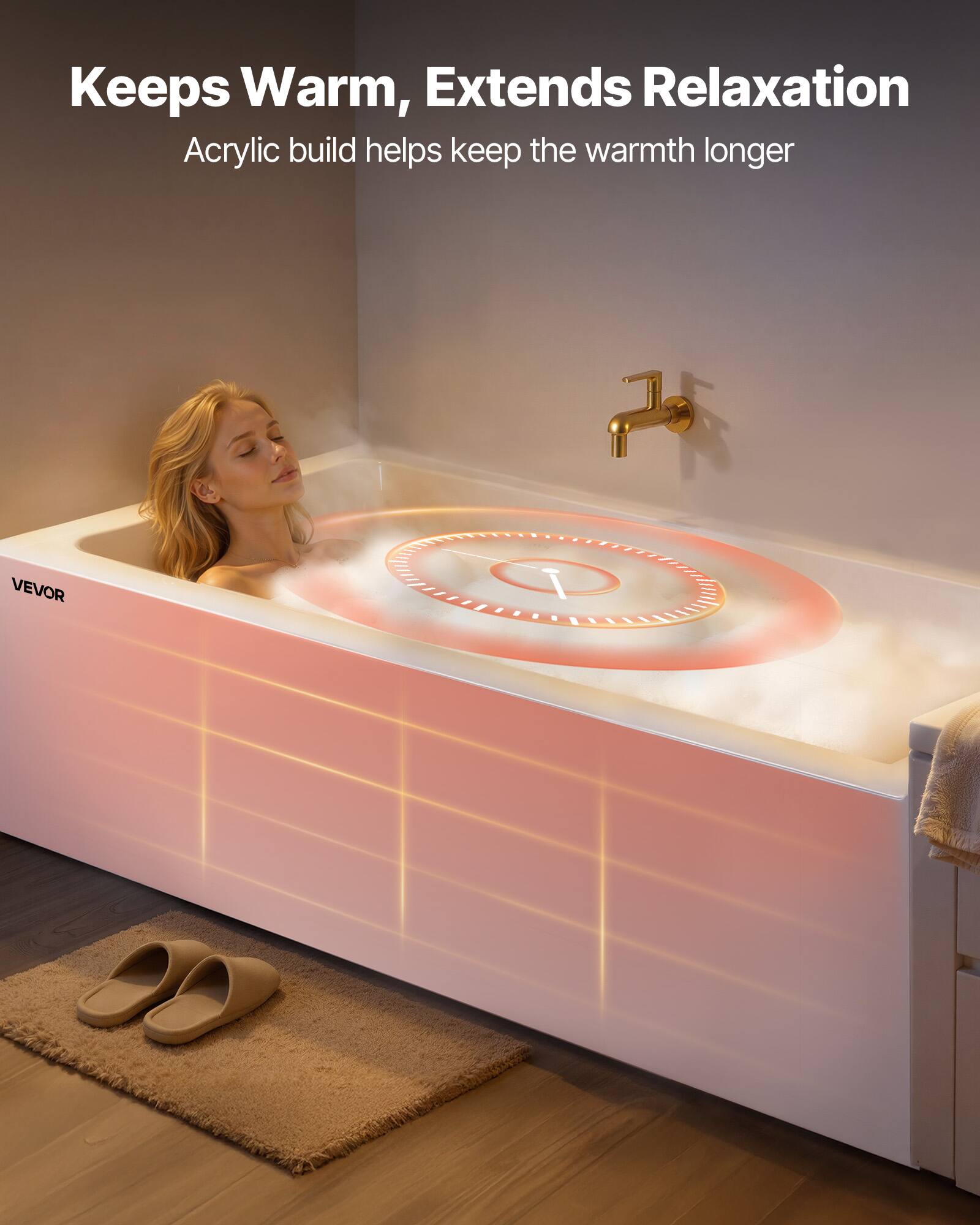 Keeps Warm, Extends Relaxation  
Acrylic build helps keep the warmth longer