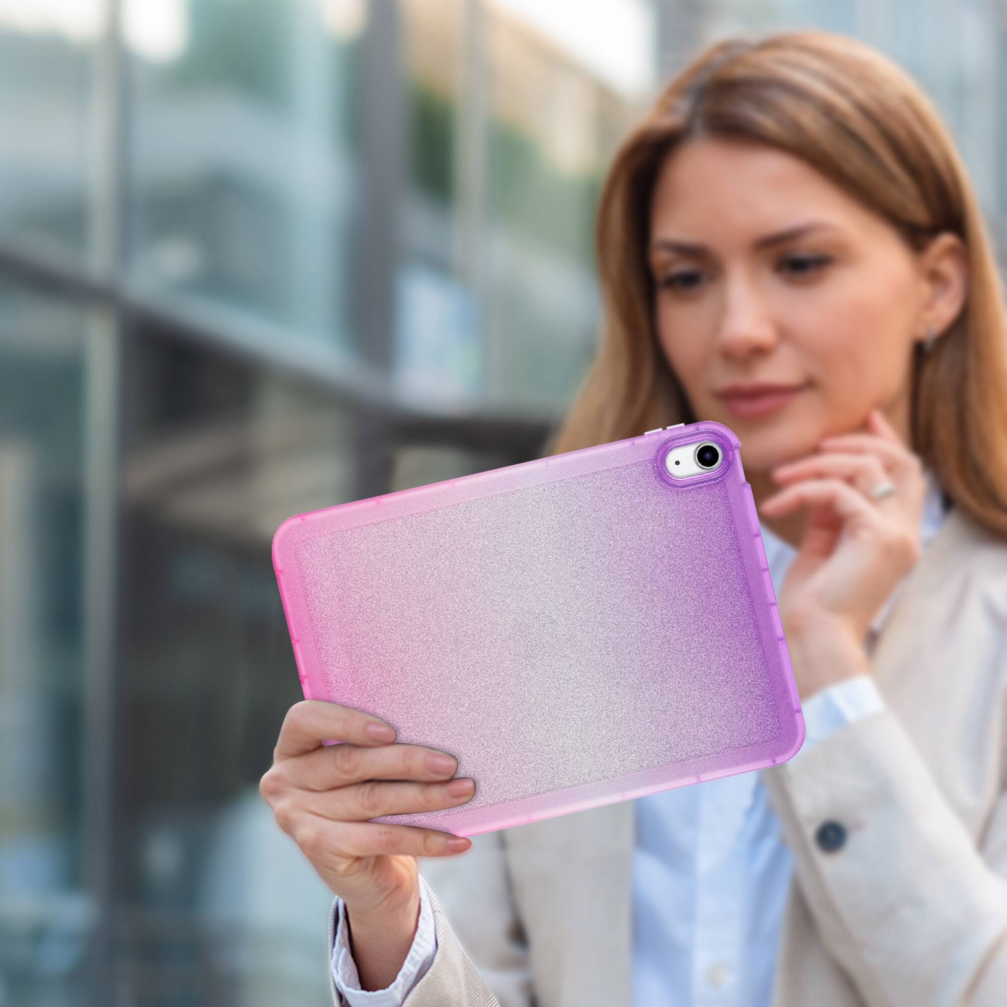 Alt View 4. Dteck - Glitter Case for iPad (A16) 11th Generation 11" 2025/iPad 10th Gen 10.9", Shockproof Gradient TPU Back Cover - Purple Red.