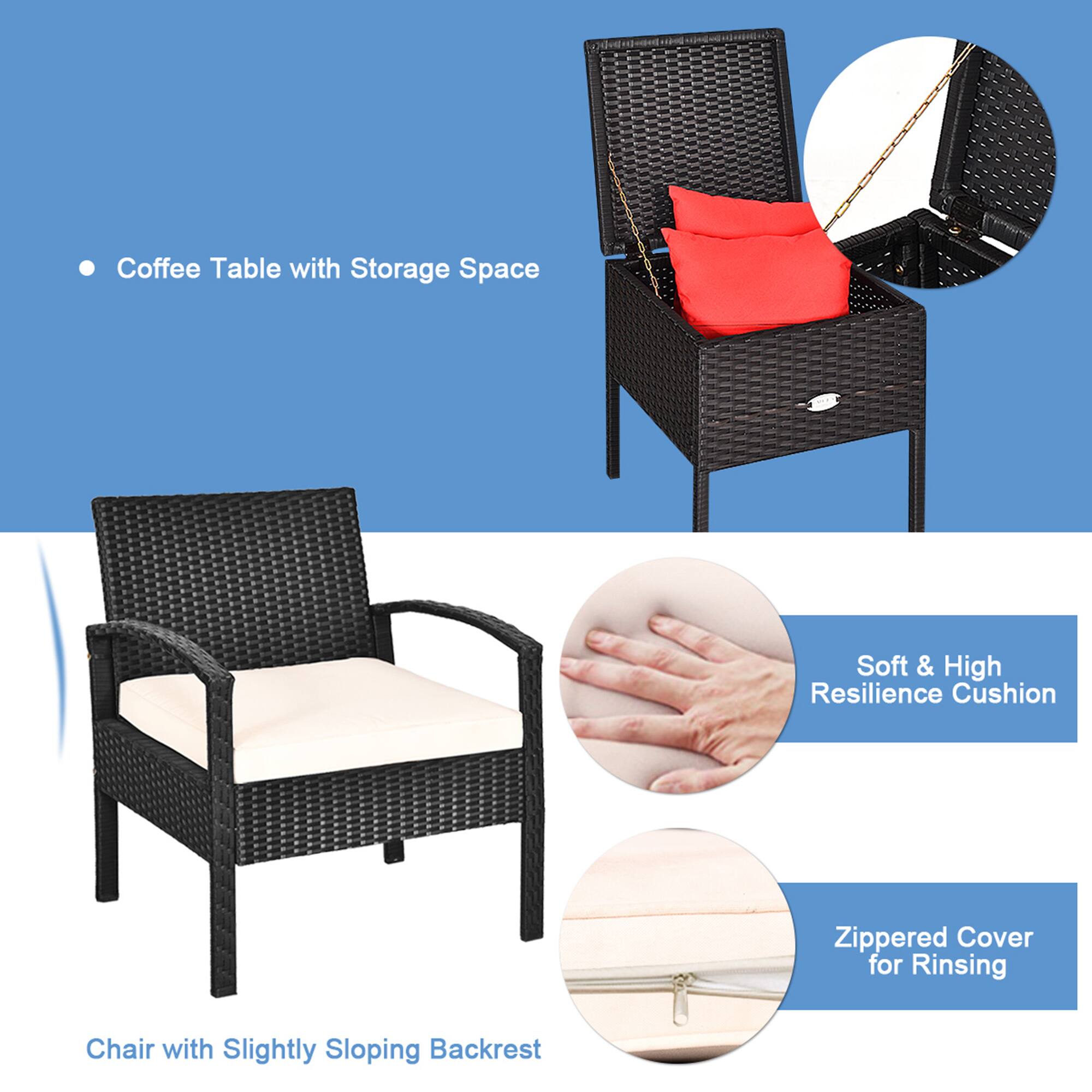 Coffee Table with Storage Space, Chair with Slightly Sloping Backrest, Soft & High Resilience Cushion, Zippered Cover for Rinsing