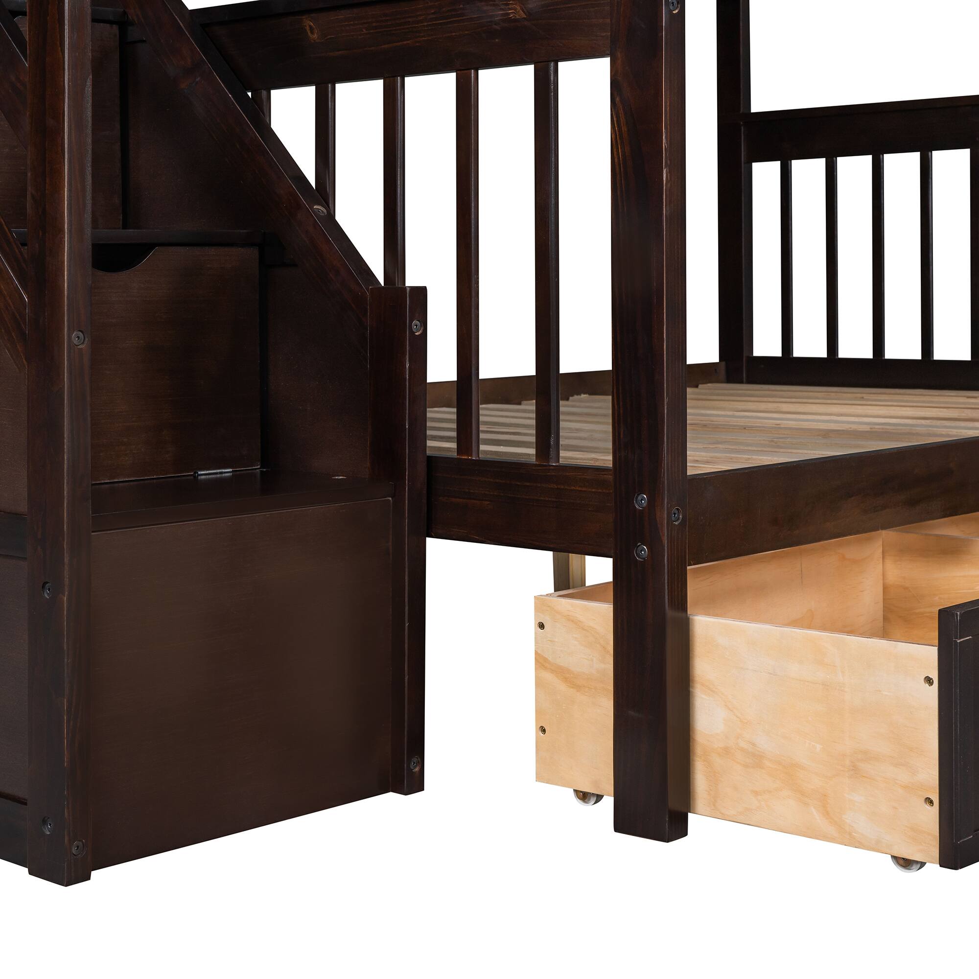 Alt View 9. Tiramisubest - Twin over Full L-Shaped Bunk Bed w/ 3 Drawers, Ladder & Staircase - Espresso: Max Space, Solid Build, Safe Design - Espresso.