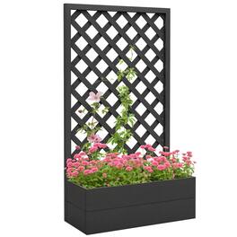 Outsunny - Raised Garden Bed with Trellis Lattice, Wood Planter Box with Self Draining Gap, Freestanding Trellis Planter - Black