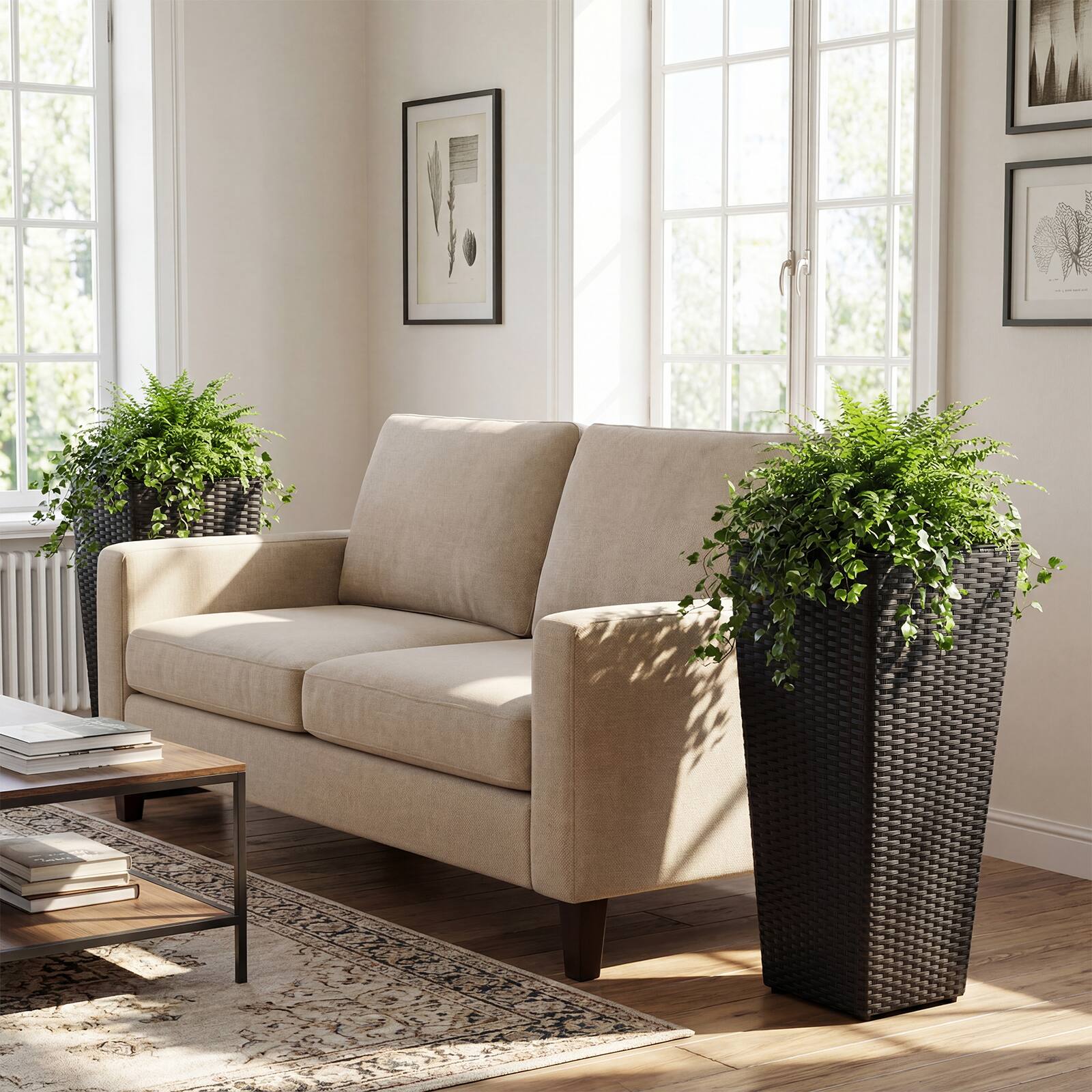 Alt View 4. Gymax - Gymax 2PCS Rattan Tall Plant Pots w/Detachable Plastic Liners Pre-Marked Drainage Hole - Black.