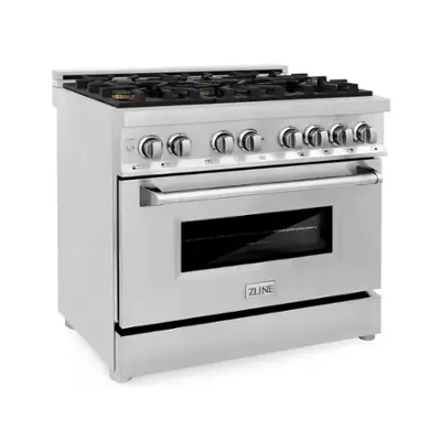 ZLINE - 36" Legacy Dual Fuel Range w/ Gas Cooktop & Electric Oven w/ 6 Brass Burners (RA-BR-36) - Stainless Steel/Brass Burners