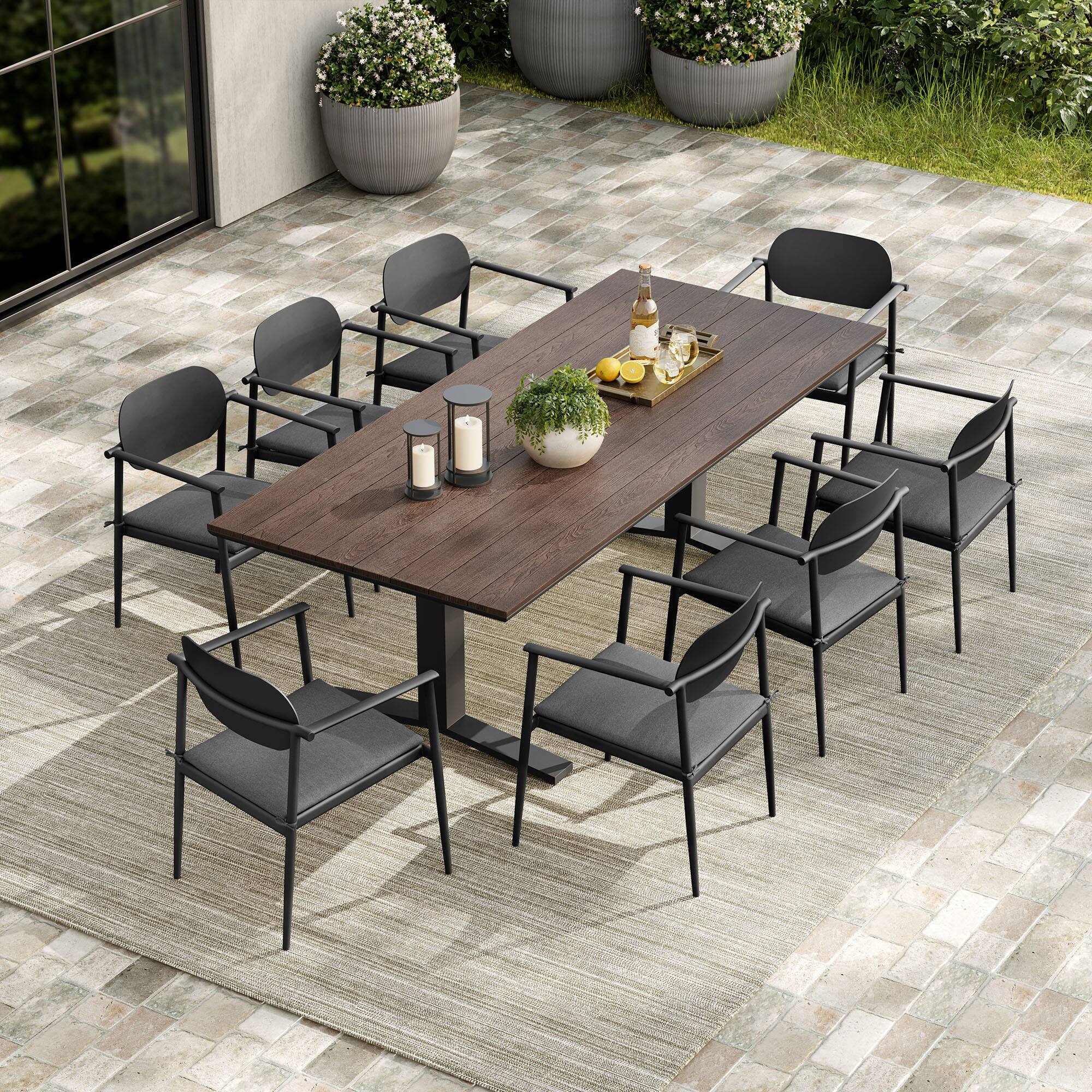 Alt View 4. Modway - Aeris 9-Piece Outdoor Patio Aluminum Dining Set - Charcoal.