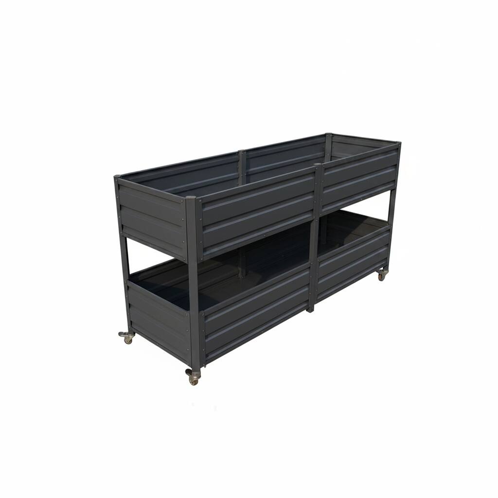Alt View 4. Loheer - Loheer Dual Tier Elevated Metal Raised Garden Bed with Wheels Staggered Planter Box for Outdoor Patio Grey.