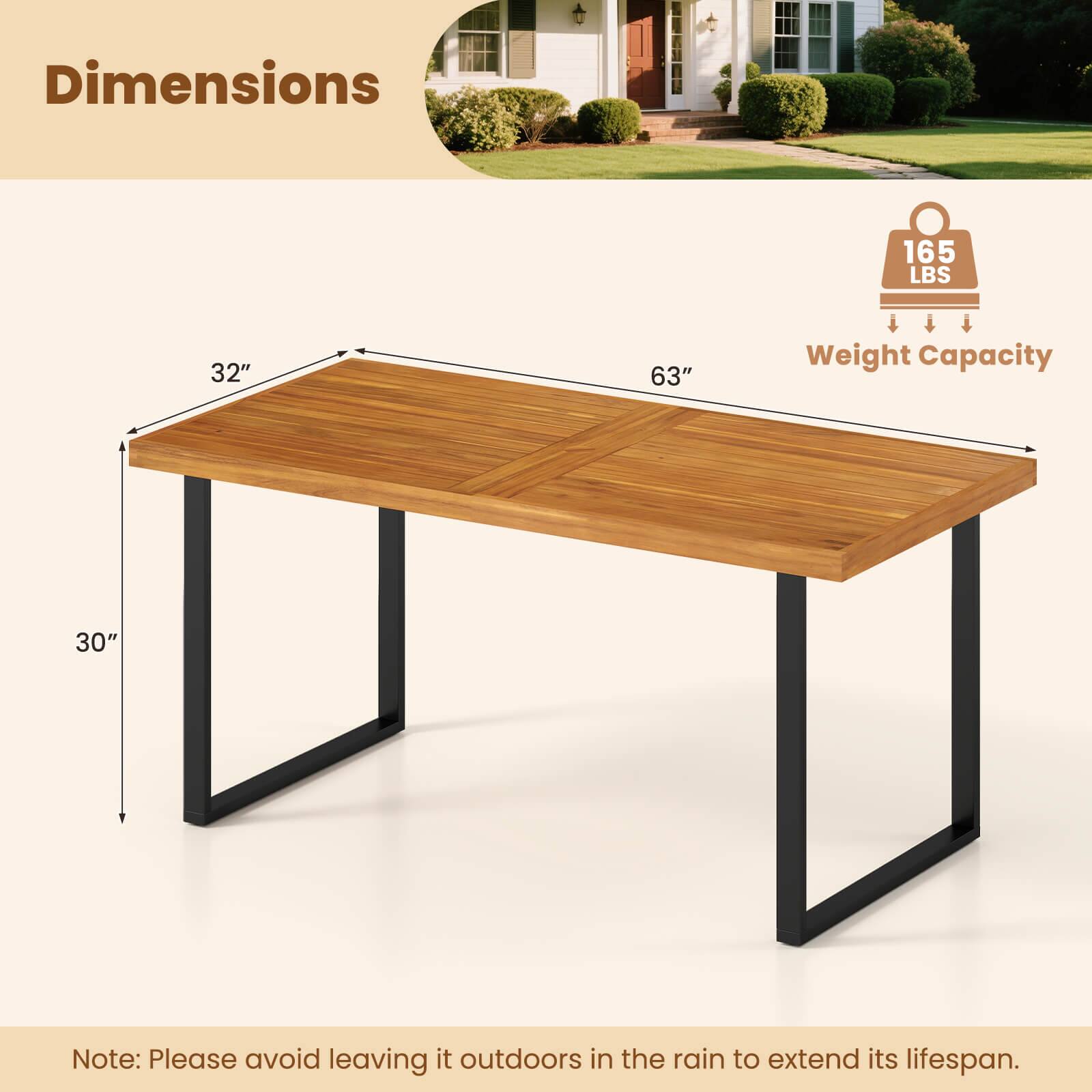 Dimensions:  
- Length: 63"  
- Width: 32"  
- Height: 30"  

Weight Capacity: 165 LBS  

Note: Please avoid leaving it outdoors in the rain to extend its lifespan.