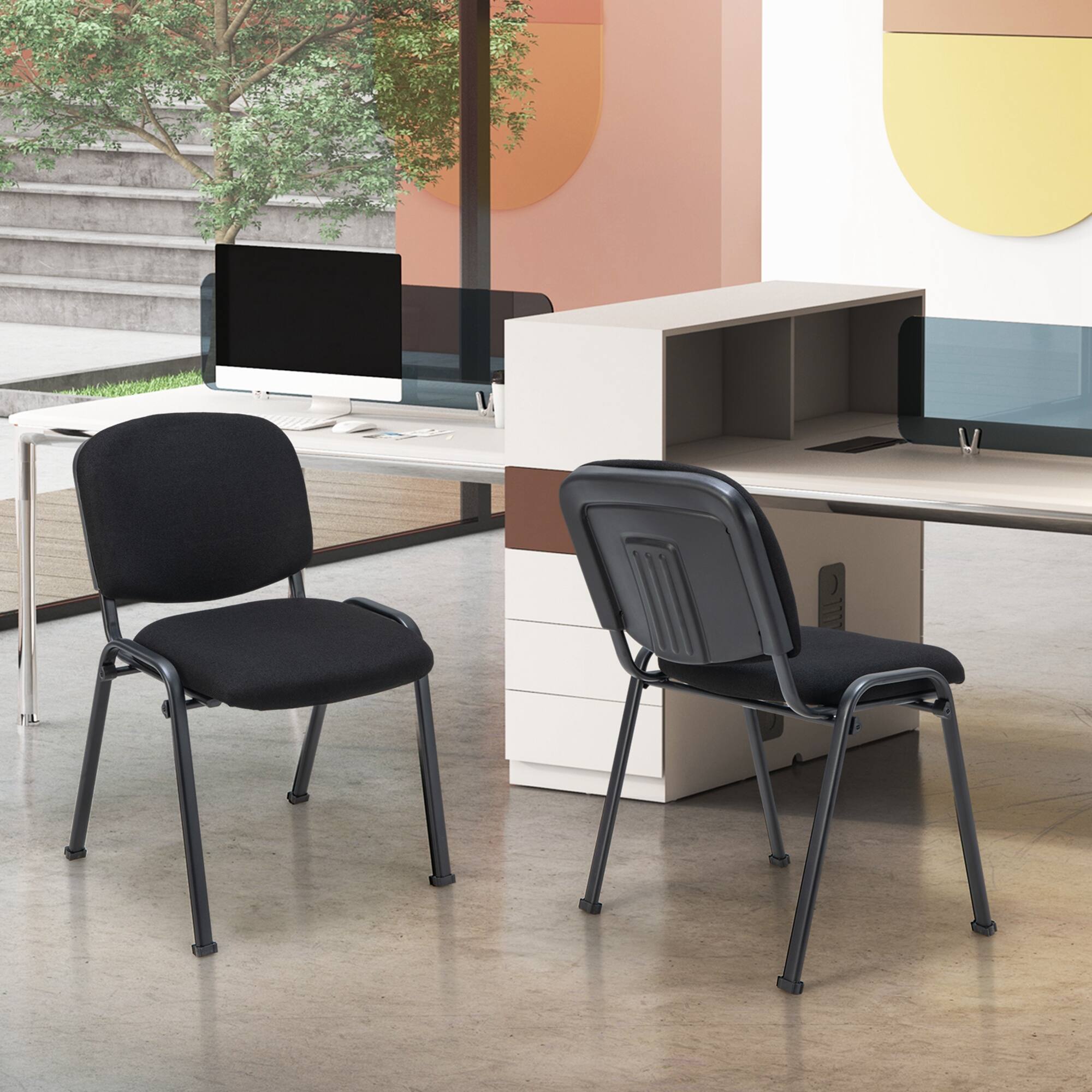 Alt View 1. Costway - Set of 5 Office Guest Chair Stackable Reception Chair Waiting Conference Room - Black.