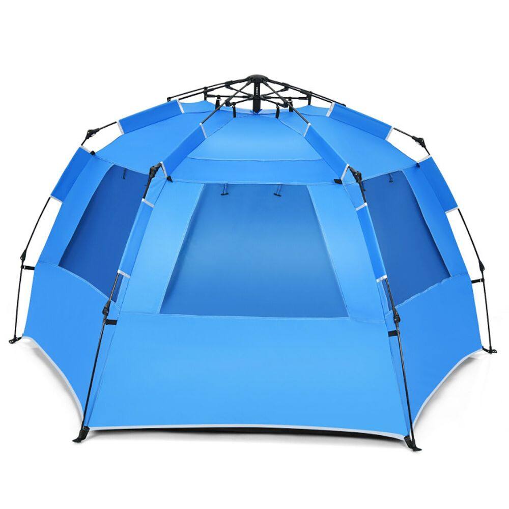Alt View 1. Loheer - Loheer 3-4 Person Easy Pop-Up Beach Tent Portable Sun Shelter UPF 50+ Waterproof - Orange/Blue.
