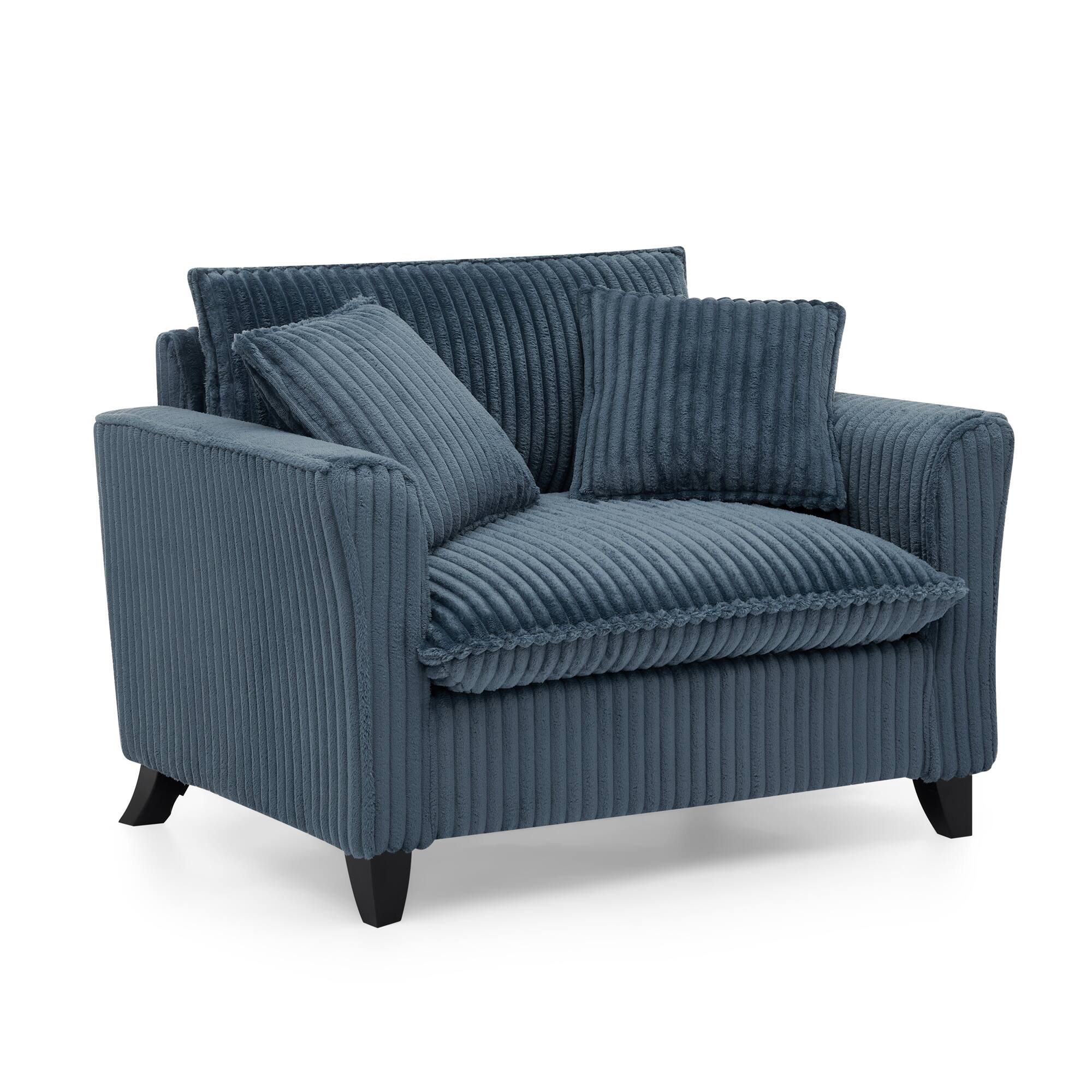 Left. Trinkets Crazed - Wide Accent Armchair with Pillows,Corduroy Oversized Single Sofa, Chair and a Half with Wide Armrest for Living Room - Blue.