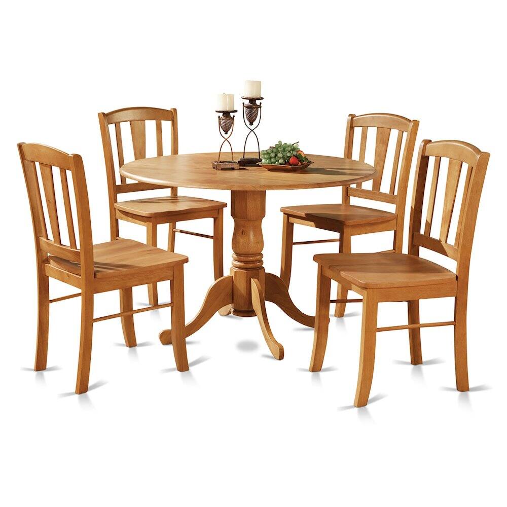 Front. East West Furniture - 5 Pc small Kitchen Table and Chairs set-round Table and 4 dinette Chairs Chairs - Oak.