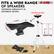 The text on the image can be grouped and corrected as follows:
- Fits a wide range of speakers, offering versatility in different setups.
- 5 core speaker holder base.
- 6.7 inch
- 4.3 inch
- Safety pin.