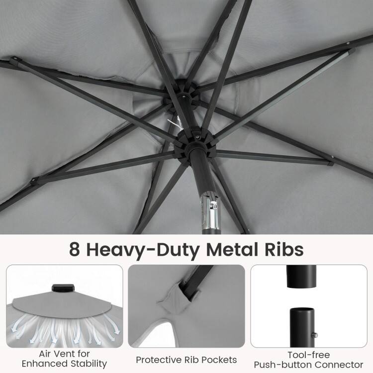 8 Heavy-Duty Metal Ribs Air Vent for Enhanced Stability Tool-free Protective Rib Pockets Push-button Connector