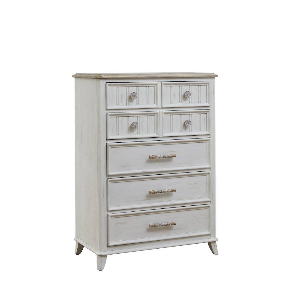 Front. American Woodcrafters - Beach Comber Chest - Weathered White - Sand Top - White.