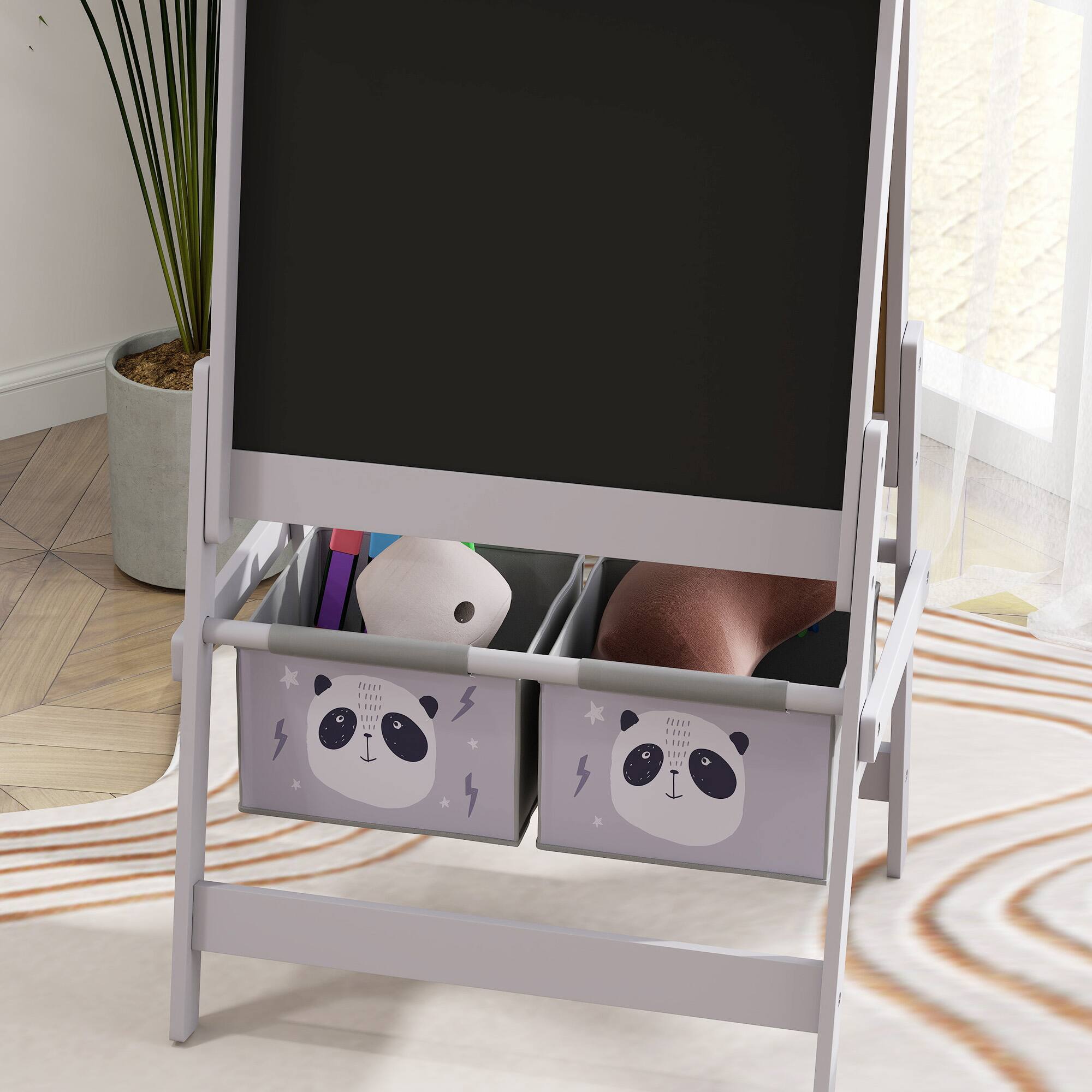 Alt View 5. Qaba - Art Easel for Kids with Paper Roll, 3 in 1 Toddler Painting Easel with Blackboard, Whiteboard, Storage Baskets.