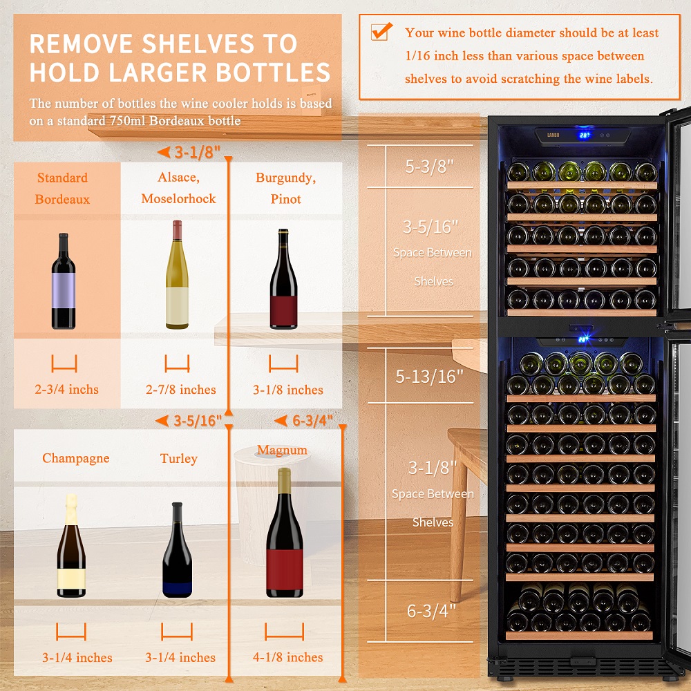 Lanbo 24 Inch 152 Bottle Dual Zone Freestanding/Built-In Wine Fridge ...