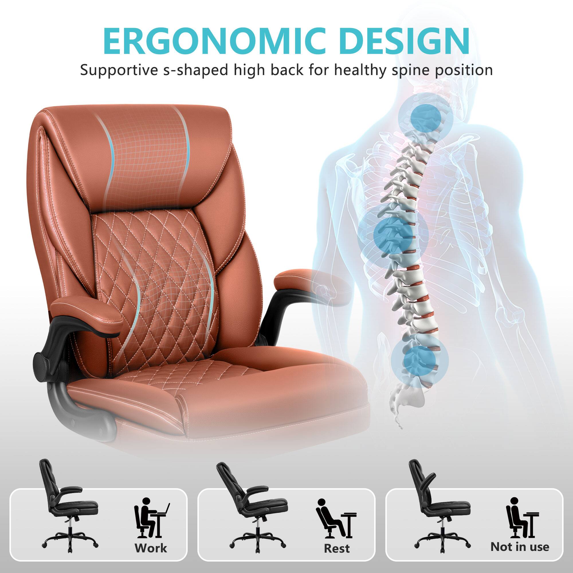 ERGONOMIC DESIGN  
Supportive s-shaped high back for healthy spine position  

Work  
Rest  
Not in use