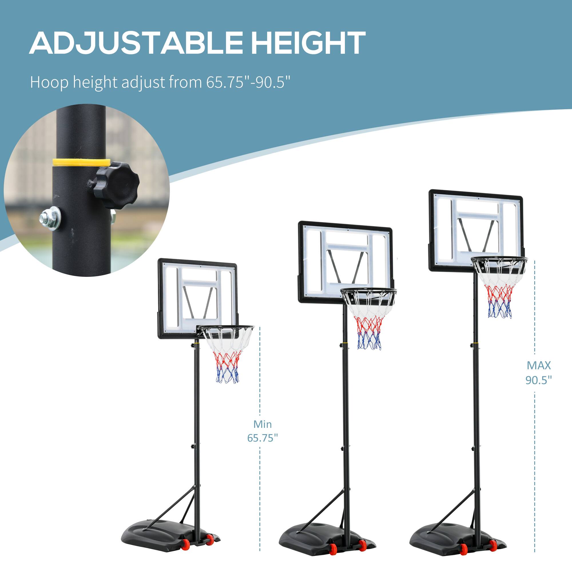 ADJUSTABLE HEIGHT
Hoop height adjust from 65.75"-90.5"
MAX 90.5"
Min 65.75"