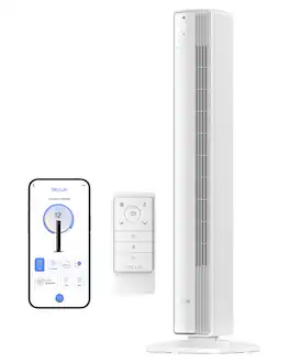 Della - 42" Smart Tower, 28ft/s Airflow, Ultra Quiet 23dB, Cooling Fan with 12 Speeds, 90° Oscillating, DC Motor - White