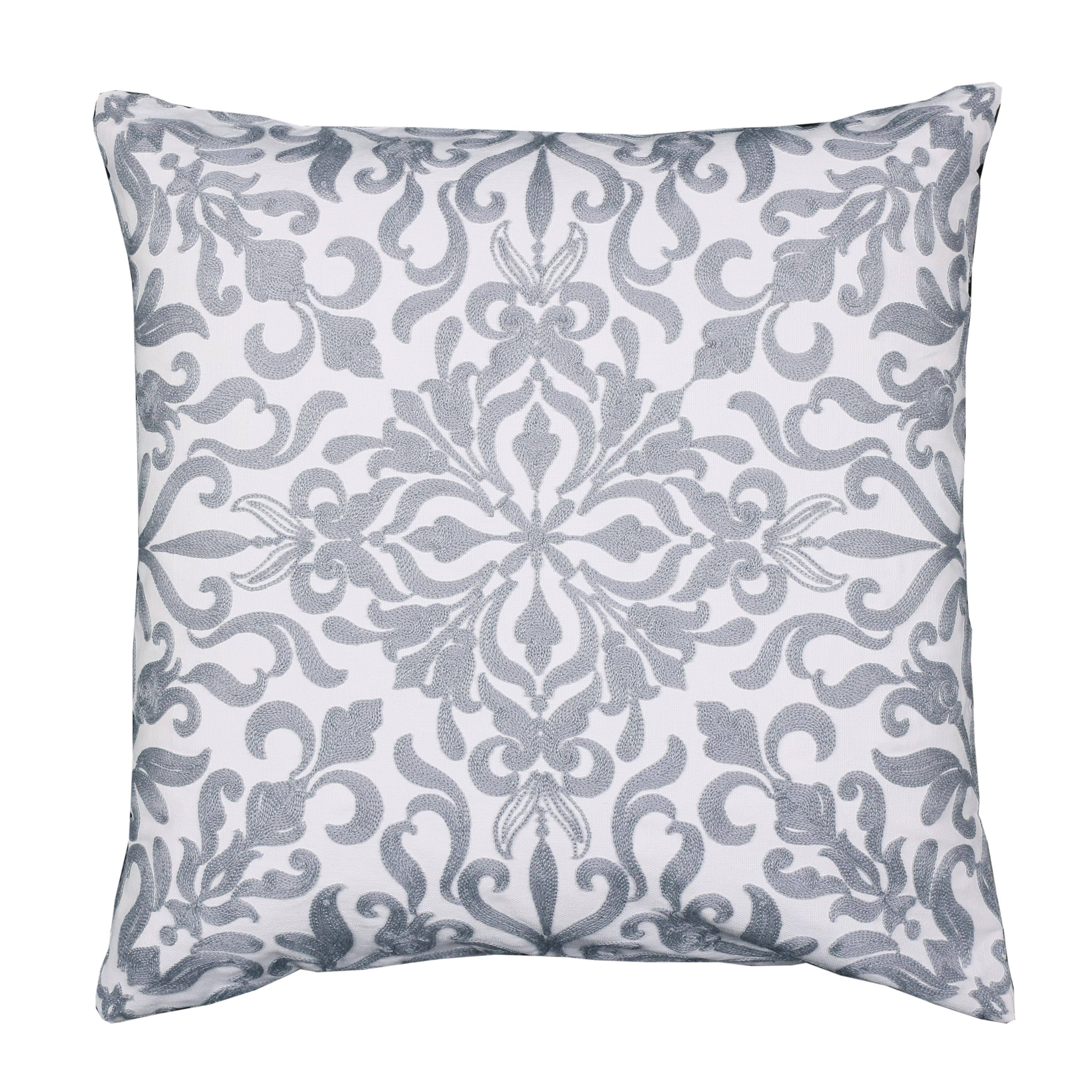 Left. LuXeo - 2-Pack Square Cotton Pillow Cover & Insert, Size:20" x 20" - SILVER.