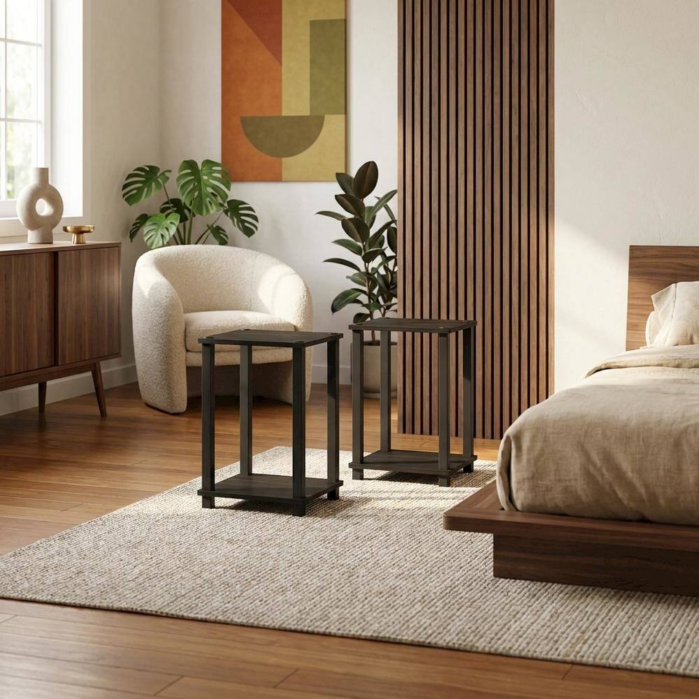 Left. FurniFact - Nightstand Set with Engineered Wood Finish and Compact Design - Espresso/Black.
