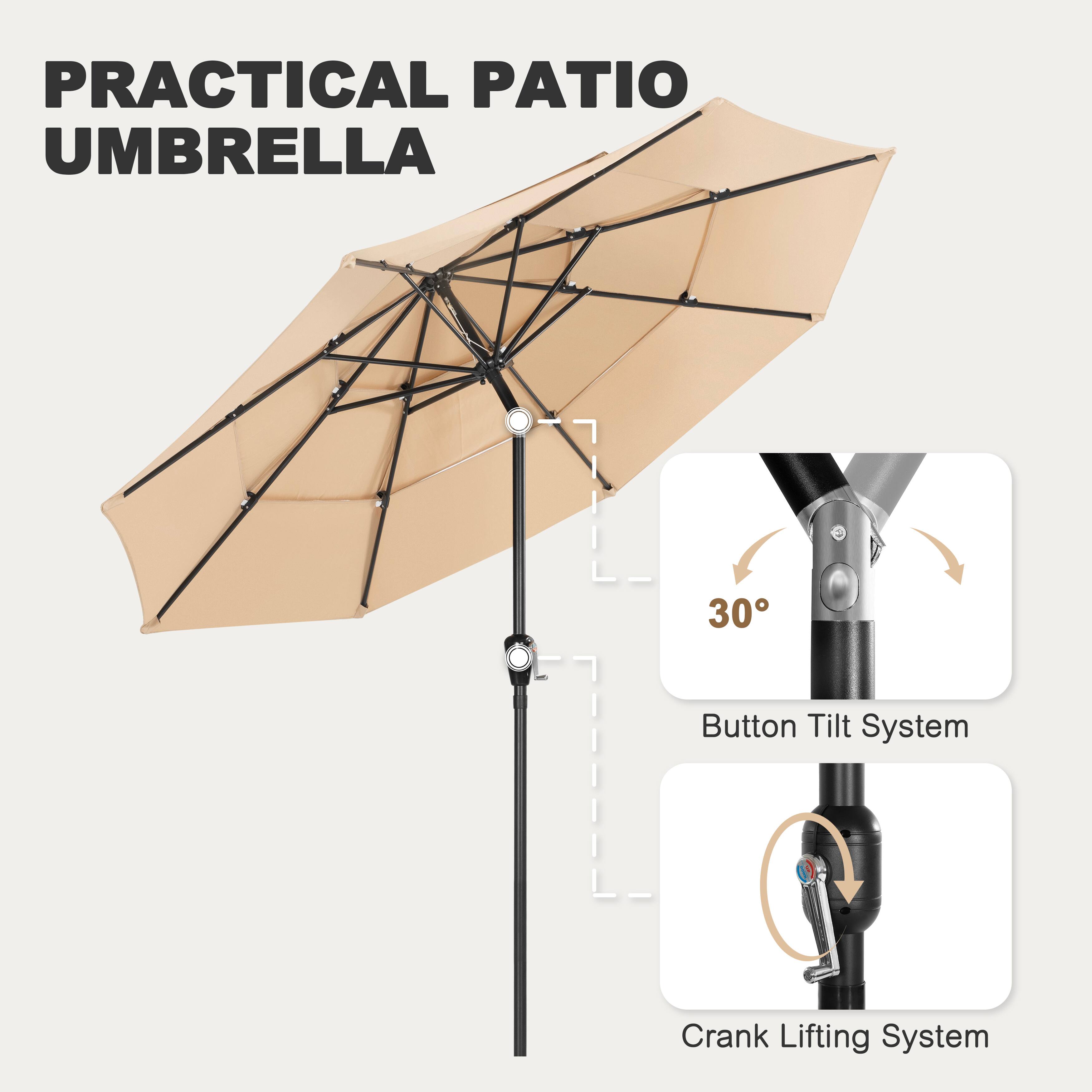 PRACTICAL PATIO UMBRELLA

- 30° Button Tilt System
- Crank Lifting System