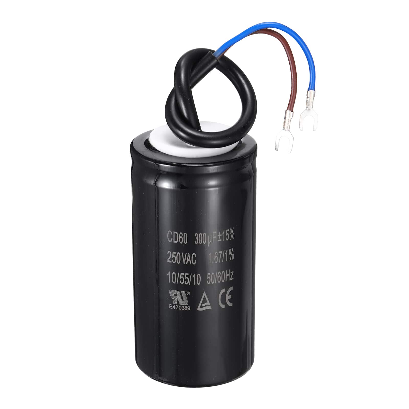 Unique Bargains - CD60 Run Capacitor 300uF 250VAC 50/60Hz 2 Wires Motor Start for Washing Machine Air Compressor - Black