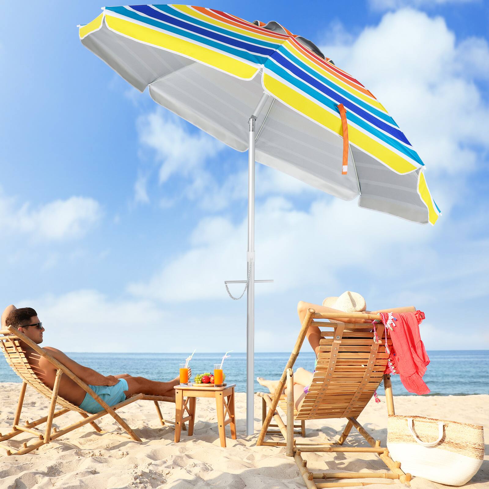 Alt View 3. Gymax - Gymax 6.5 FT Beach Umbrella UPF50+ Sun Protection Portable Sunshade Parasol for Sand - Colorful.