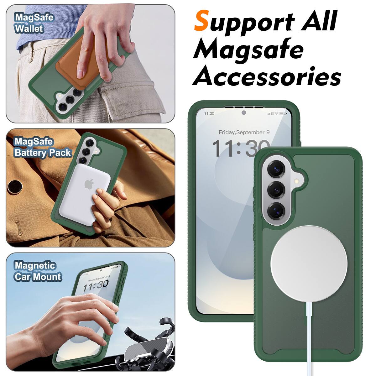 Support All MagSafe Accessories

- MagSafe Wallet
- MagSafe Battery Pack
- Magnetic Car Mount